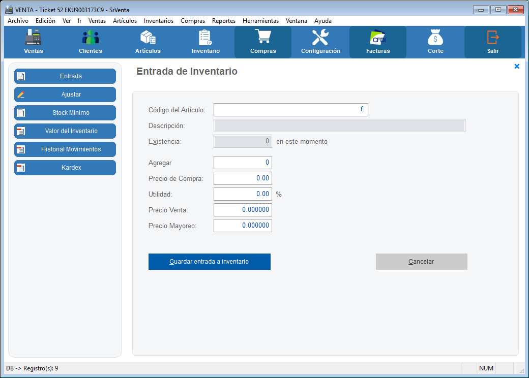 Entradas al inventario - SrVenta punto de venta